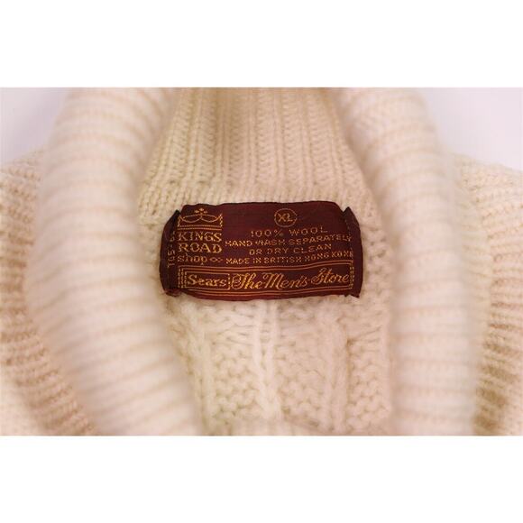 Kings Road Shop for Sears Beige Cable knit Wool Heavy Turtleneck Sweater XL - Picture 5 of 5